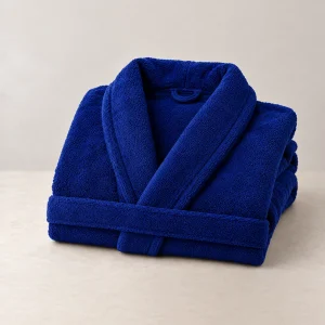 Peignoir personnalisé pour homme en éponge bleu roi, plié, col châle et ceinture